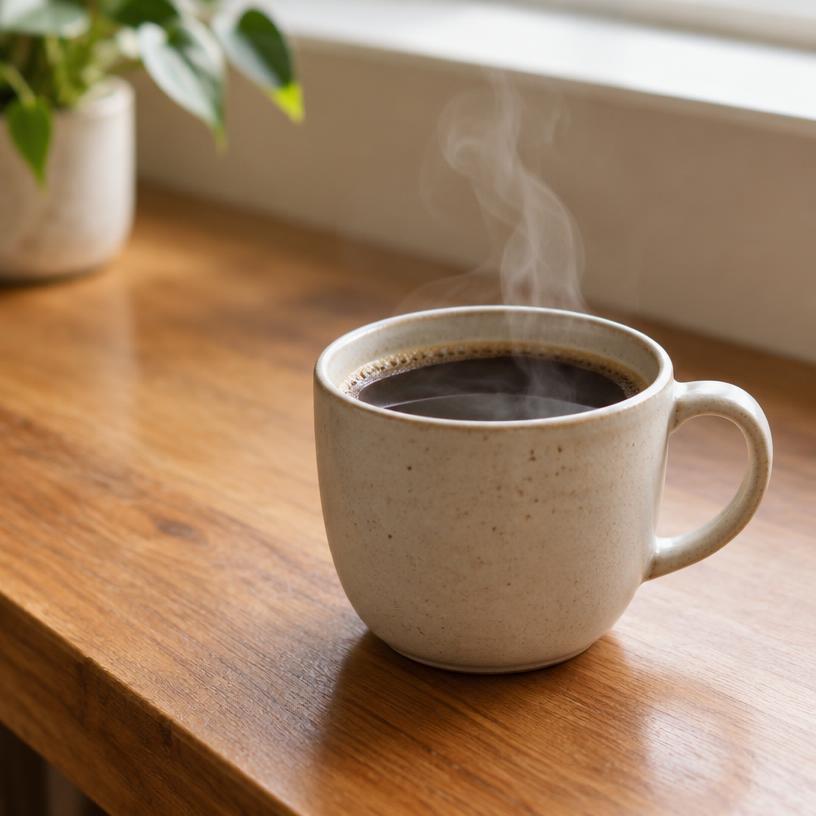 A fresh cup of coffee and tea on a wooden counter
